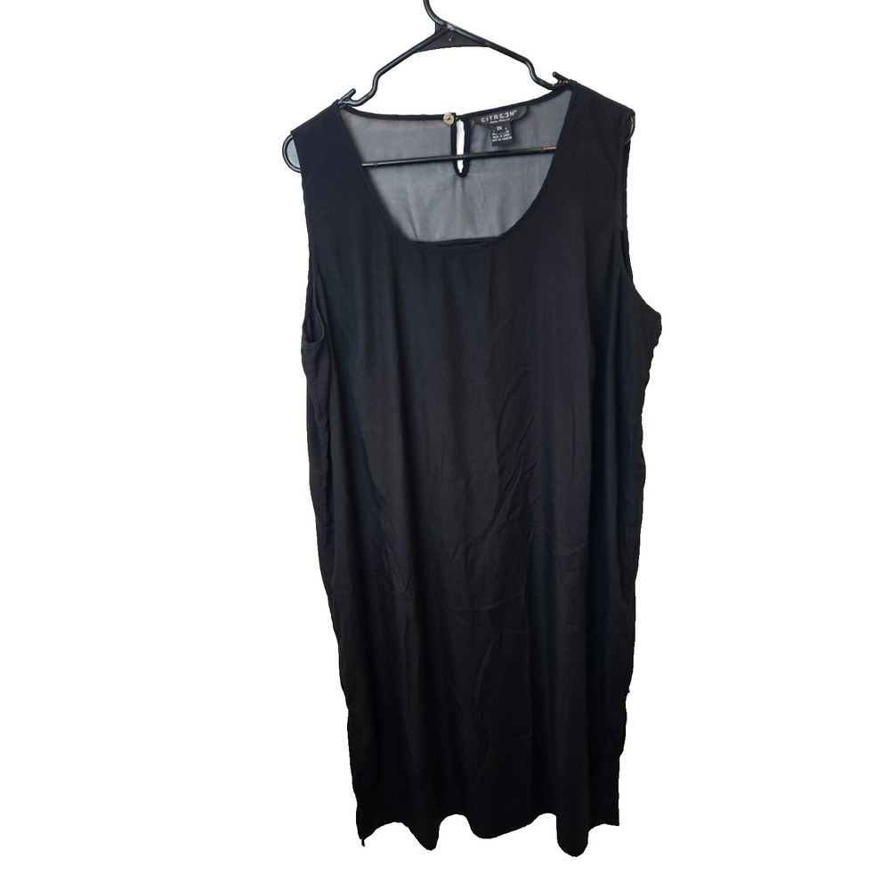 Citron Santa Monica Maxi Dress 2X Black Silk Satin Sleeveless Summer Lightweight